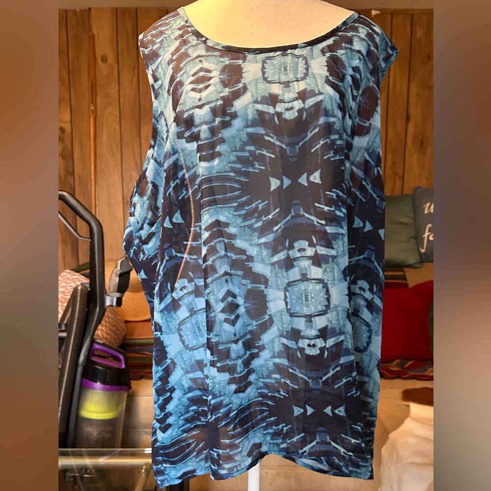 Dots Blue and Black Tie-Dye Blouse, 3X